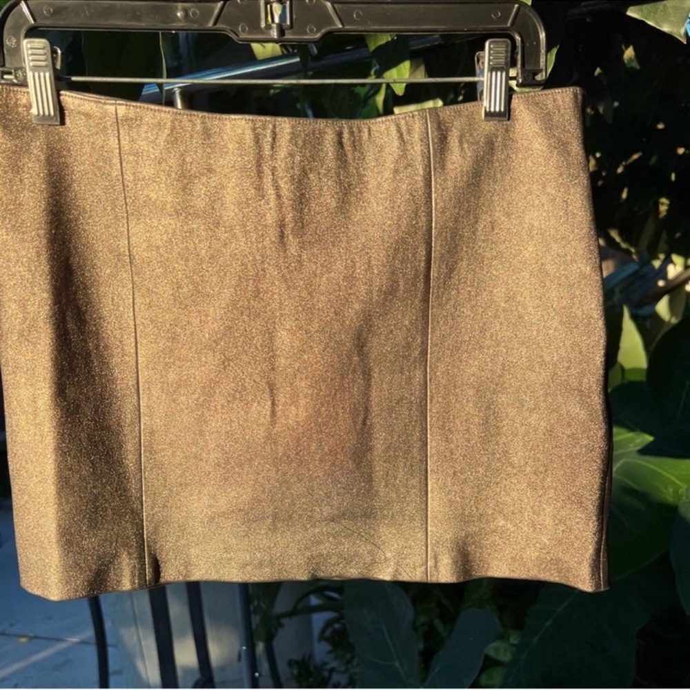 Haute Hippie leather & silk mini skirt glitter gold metallic